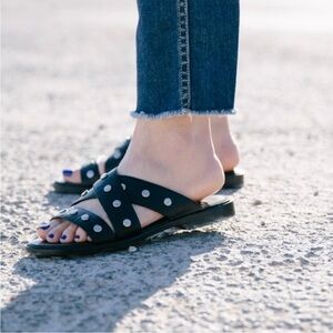 Rebecca Minkoff Black Studded Susie Leather Slides Size 9M